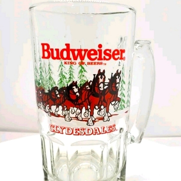 Budweiser Other - 𝅺vintage Budweiser Clydesdale Horses Holiday Large Glass Mug Stein 1989